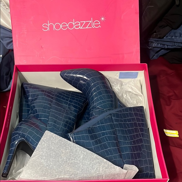 Women's Blue Croc-Embossed Boots - Picture 2 of 3